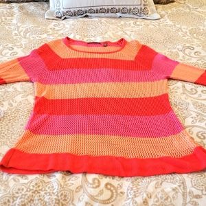 525 America mesh knit sweater. Red coral purple.